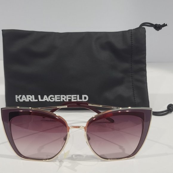 NEW ⭐ Karl Lagerfeld Sunglasses KL254S 55-16-140 Cat Eye Wine/Gold + Soft Case - Picture 2 of 11